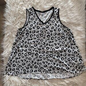 LuLaRoe Kristina V-Neck Swing Tank Grey Leopard Print